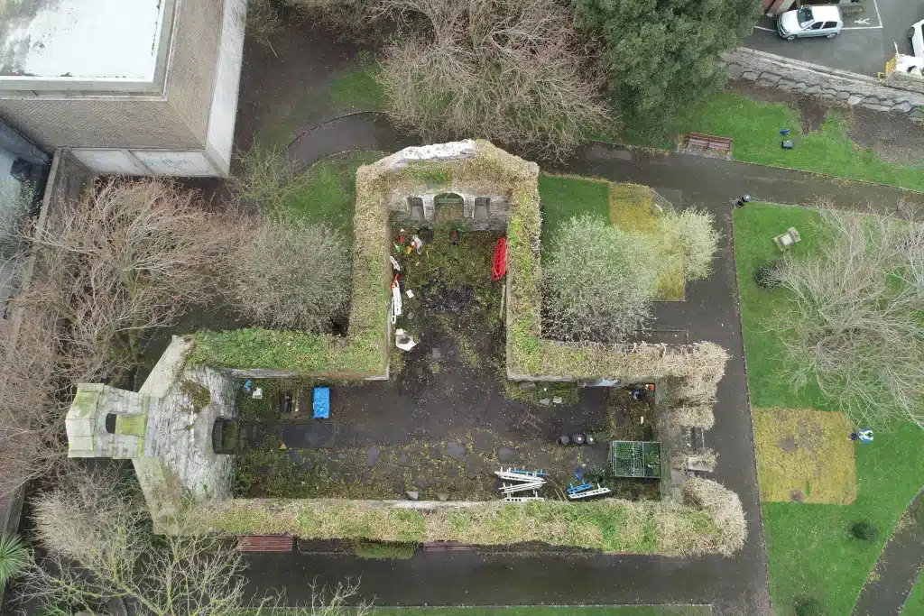 Drone Heritage Recording Ireland 1 Aerial drone survey of historic abbey ruins in Ireland